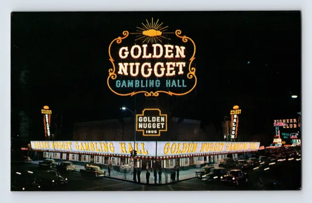 Postcard Nevada Las Vegas NV Golden Nugget Night Neon Sign 1960s Unposted Chrome