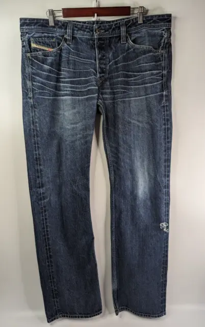 Diesel Industry Viker Regular Straight Button Fly Jeans ORZ29 38x34 Distressed