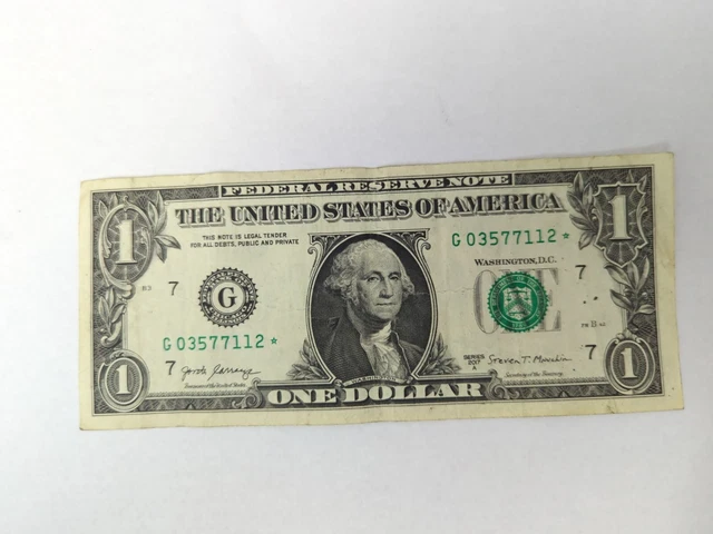 1 dollar bill star note series 2017A serial G03577112