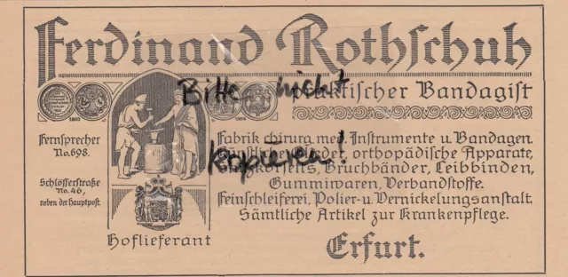 ERFURT, Werbung 1920, Ferdinand Rothschuh praktischer Bandagist