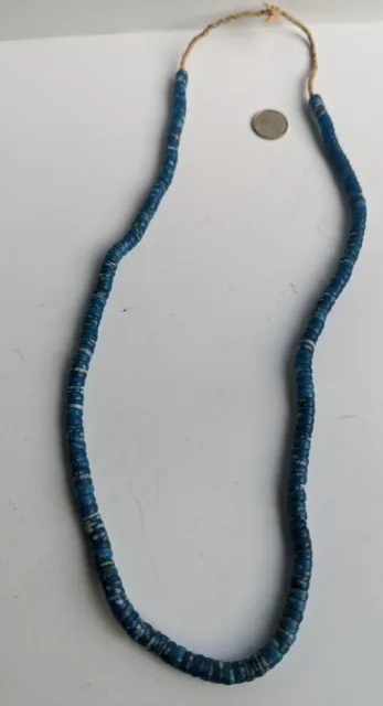 Antique Trade Bead Necklace - BLUE/WHITE  Glass Beads  - RARE UNIQUE