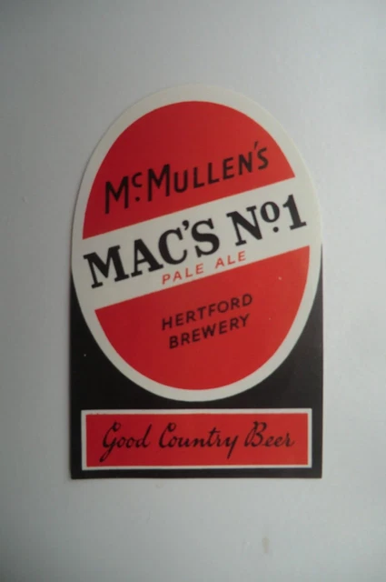 MINT McMULLEN'S HERTFORD BREWERY MAC'S No1 PALE ALE BREWERY BEER BOTTLE LABEL T3