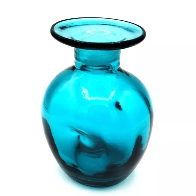 Artisan Blown Glass Turquoise Pinched Jar Unique Home Decor Display Accent Piece