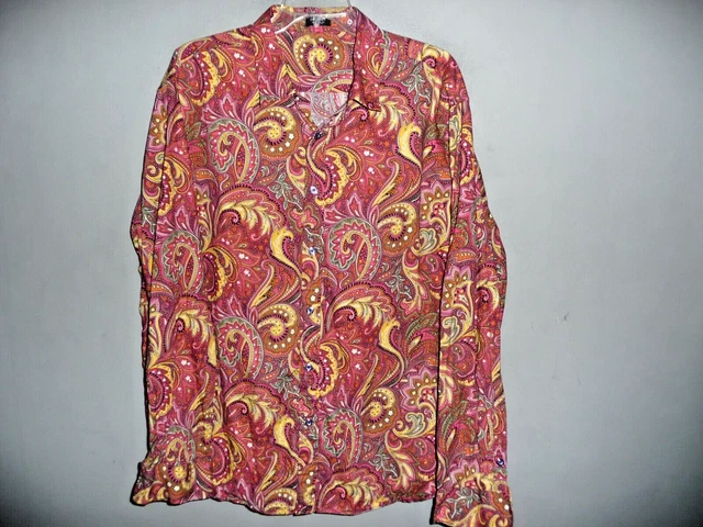 Mens Coofandy Wild Red Paisley Cotton Long Sleeve Casual Shirt SZ 2XL Quick Ship