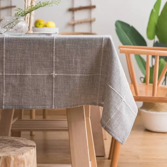 Colorbird Farmhouse Tablecloth Solid Embroidery Lattice Cotton Linen Table Cloth