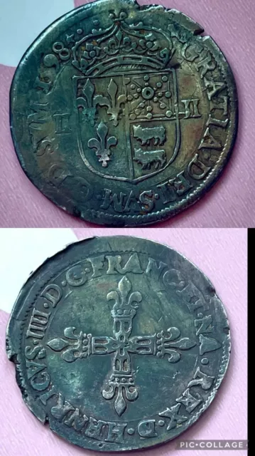 Henry IV Quart d'ecu de Bearn and Navarre PAU 1598 rare france coin