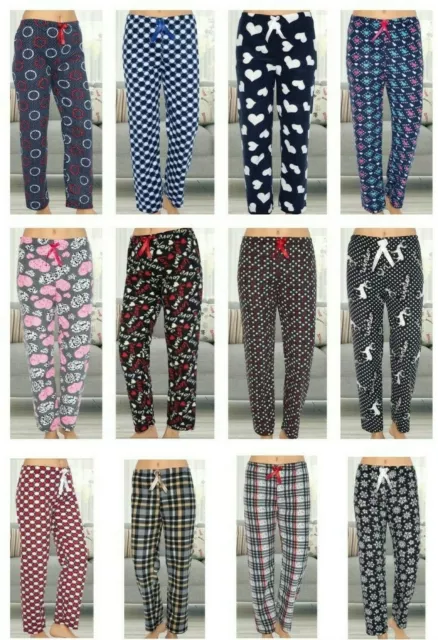 Ladies Women Fleece PJs Pyjama Bottoms Nightwear Trousers Loungewear Pants Plus