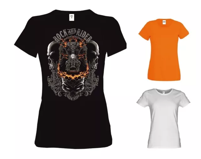 Donne T-Shirt 3 Tonalità Biker Chopper Teschio Hd&motorradmotiv Modello Di Gonna