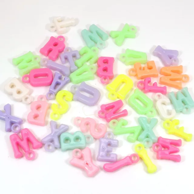 200 Mixed Pastel Color Acrylic Alphabet Letter Charm Pendants 15mm Kids Crafts