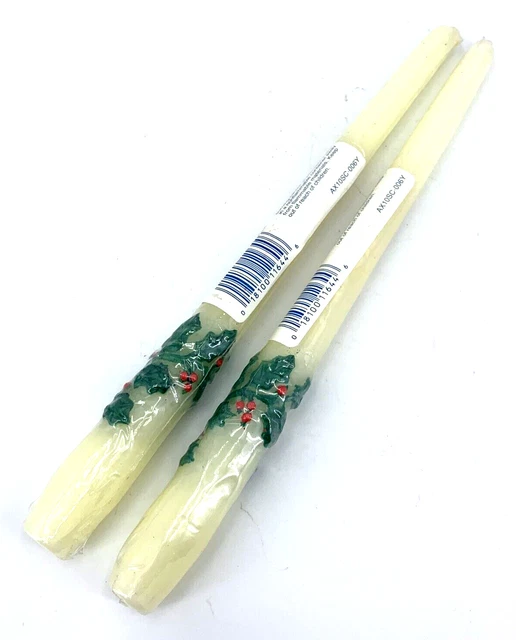 Christmas Candles 10" Tapers American Greeting Holly Berry Unused Vtg Lot of 2