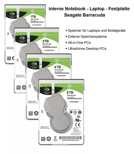 interne Festplatte Seagate BarraCuda 1TB 2TB 4TB 5TB 6,4cm 2,5 Zoll SATA3 128MB