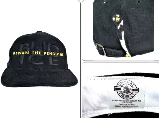Vintage Bud Ice Beware the Penguins Strapback Hat 1994 Anheuser Busch One Size