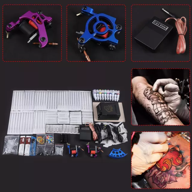 Set Completo Tatoo 2x Macchina Tatuaggi con 50 Aghi 20 Colori Tatuaggio
