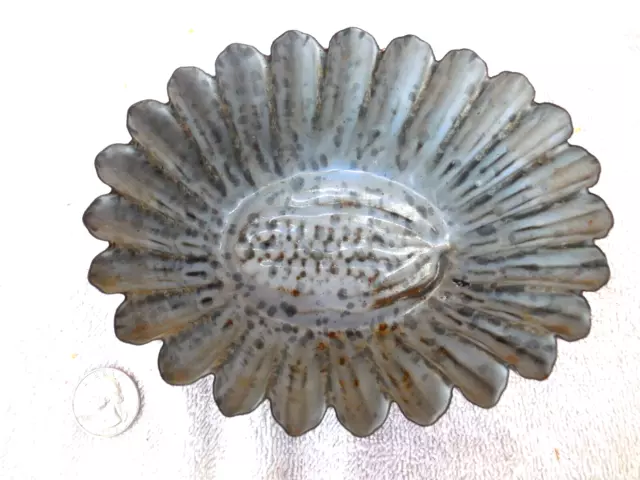 Gray graniteware oval fluted Jello mold with corn embossed circa early 1900's
