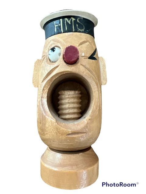 Vintage Wooden Screw Nut Cracker Popeye The Sailor Old Souvenir Hms British Navy 3
