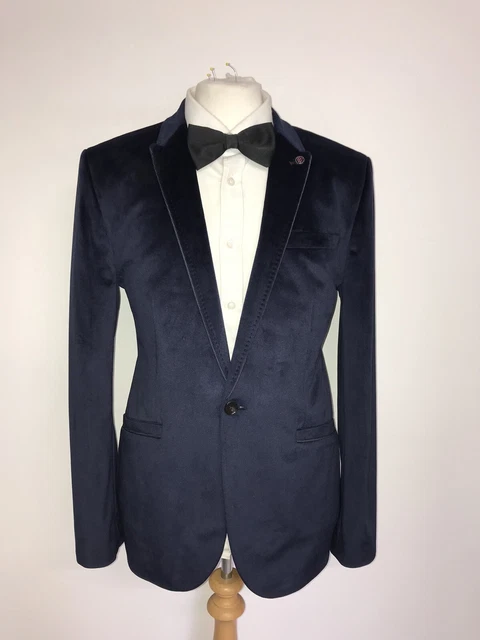 Ted Baker - Uomo Slim Fit Blu Navy Velluto Giacca - 40 Reg - Splendido Sera
