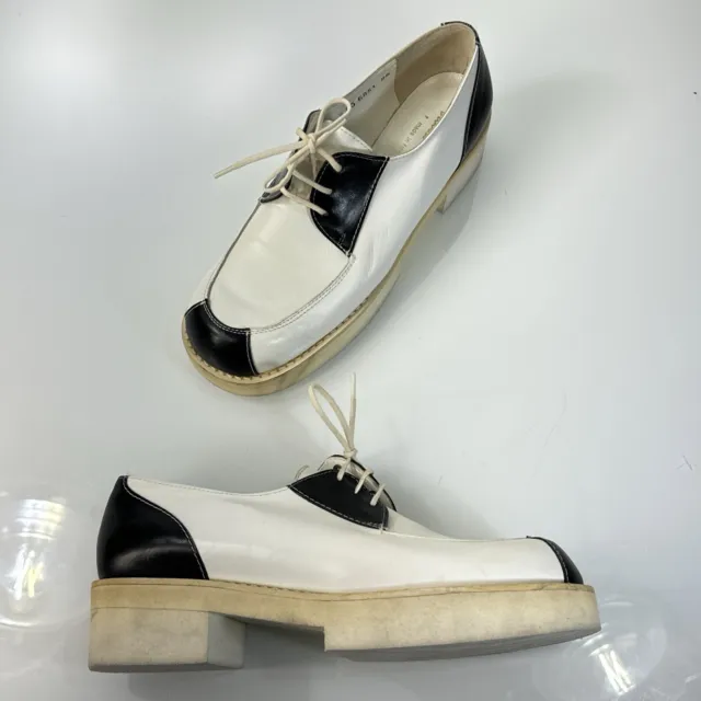 Robert Clergerie Women’s 7 Leather Platform Black White Saddle Shoes France 80s