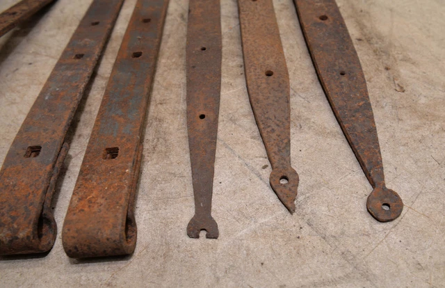 Antique 18th century hand wrought forged strap hinges & brackets collectible lot 7