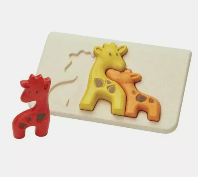 Plan Toys SUSTAINABLE wooden giraffe family puzzle baby first FREE gift wrapping