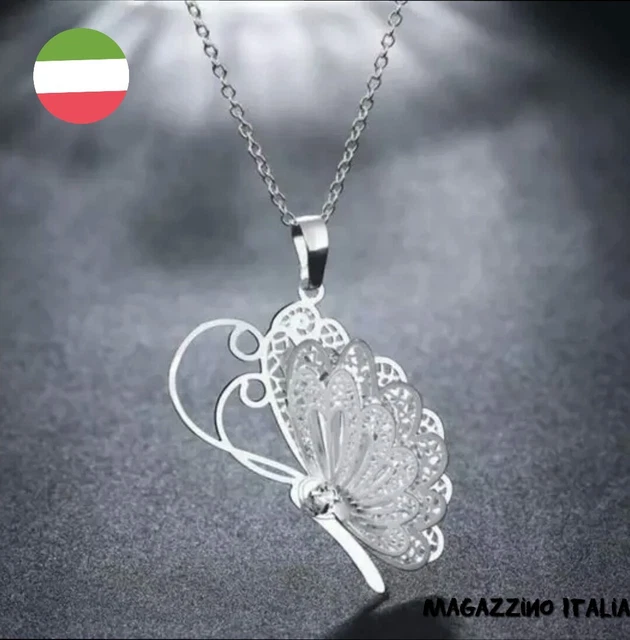 Collana Farfalla Metallo Collana Donna Ciondolo Cuore Farfalla Blu - Cabochon In Acrilico, Regalo Festa Elegante Collana Cabochon Farfalla - Foto 6