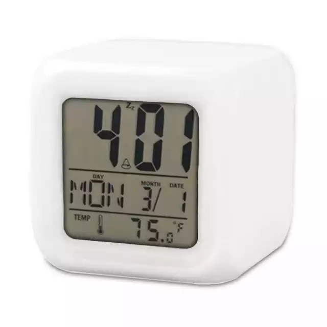 Reloj Despertador Cubo de Colores Digital Termómetro Fecha Alarma Digital Blanc