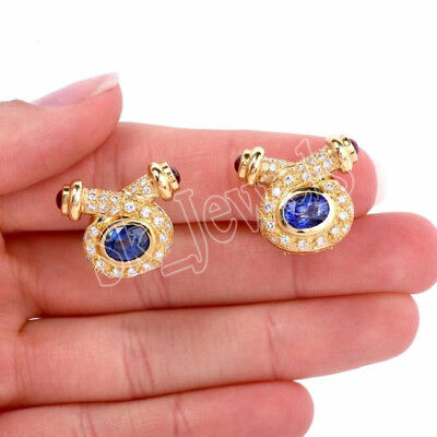 1.21ct Natural Round Diamond 14K Yellow Gold Ruby Sapphire Earring