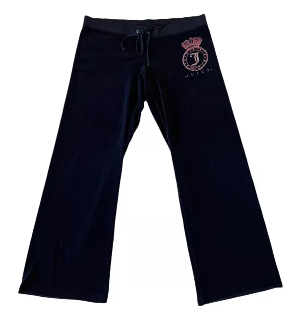 Y2K McBling Juicy Couture Navy Blue Rhinestone Velour Track Pants Sweatpants XL