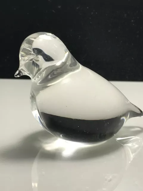 Etch-Marked Langham Studio Clear Abstract Bird Figure Art Glass Paperweight