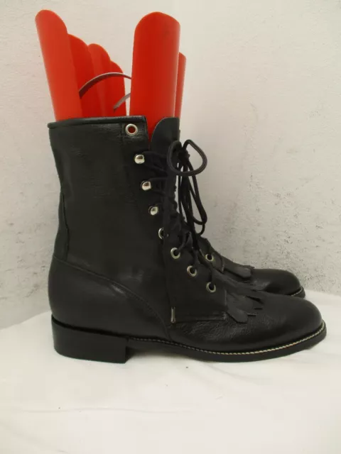 DIAMOND J BLACK Leather Lace Up Kiltie Roper Boots Womens Size 5.5 B ...