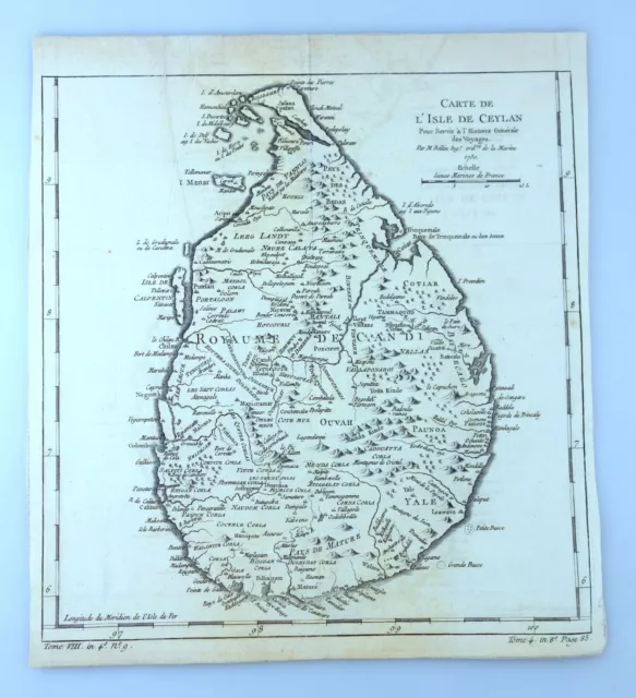 orig. Carte map CEYLON Sri Lanka, Bellin um 1750 Kupferstich l'Isle de Ceylan