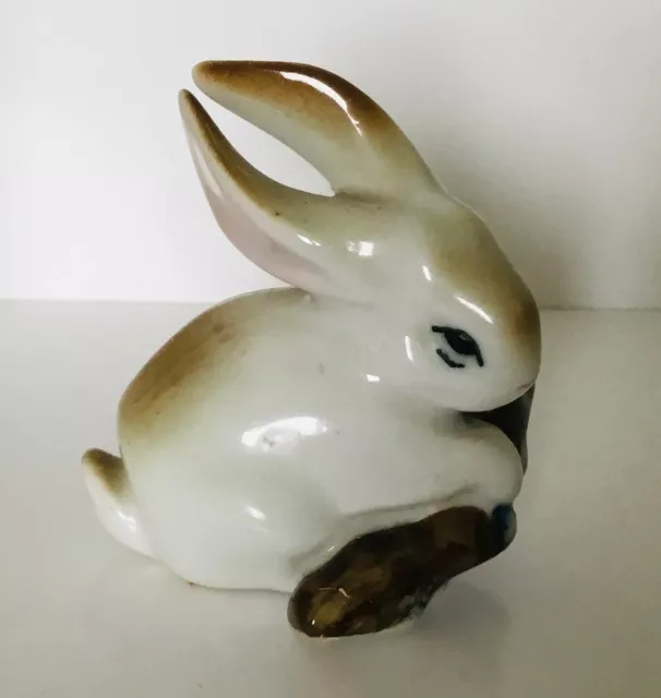 ZSOLNAY Rabbit with a branch, vintage hand painted porcelain figurine Hungary