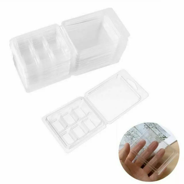 60Pcs Wax Melt Mold Wax Melt Clamshells Molds Square 6 Cavity Clear Empty  Plastic Cube Tray for Candle Soap Making