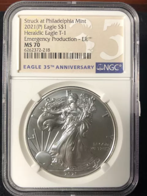 NGC MS70 2021 P,Heraldic,T-1 Eagle,Emergency Production, Eagle 35th Anniversary