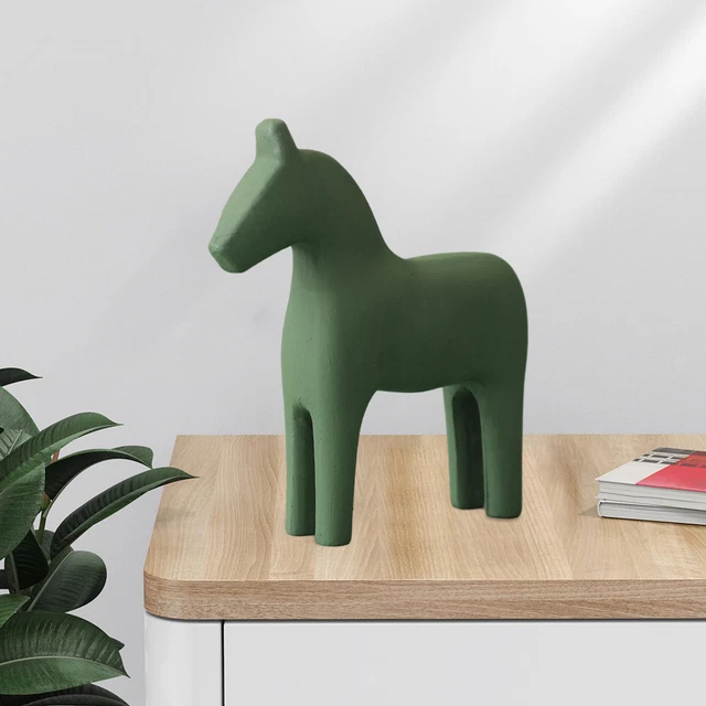 Petites Figurines De Statue De Cheval En Bois Pour Table Basse De Bureau Vert
