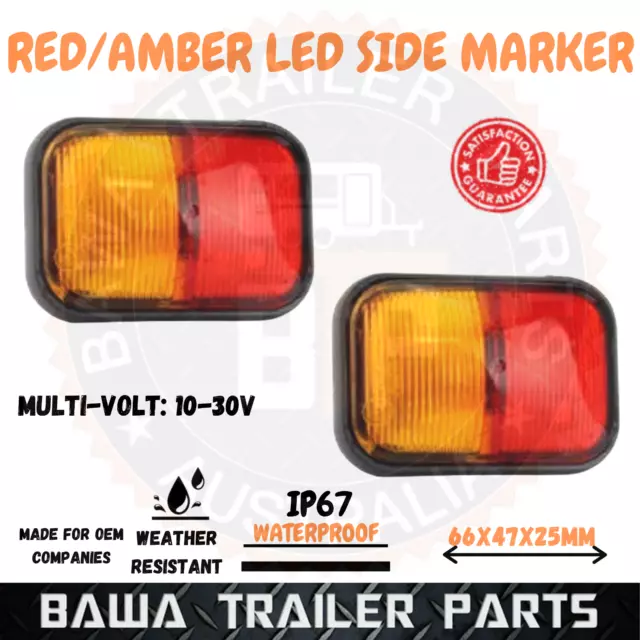 2 x LED CLEARANCE LIGHTS JUMBO SIDE MARKER LAMP RED AMBER TRAILER TRUCK CARAVAN