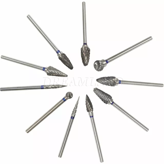 10 Fresas Carburo Tungsteno 2.35 mm Dental Lab Micromotore Carbide Burs Drills