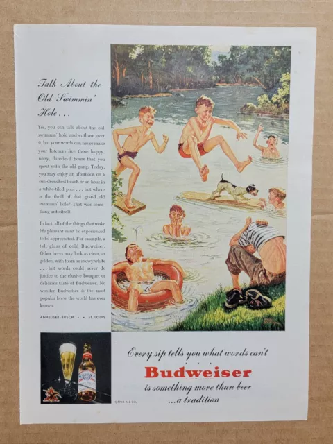 VINTAGE 1946 Print Ad Advertisement Budweiser Beer Old Swimming Hole