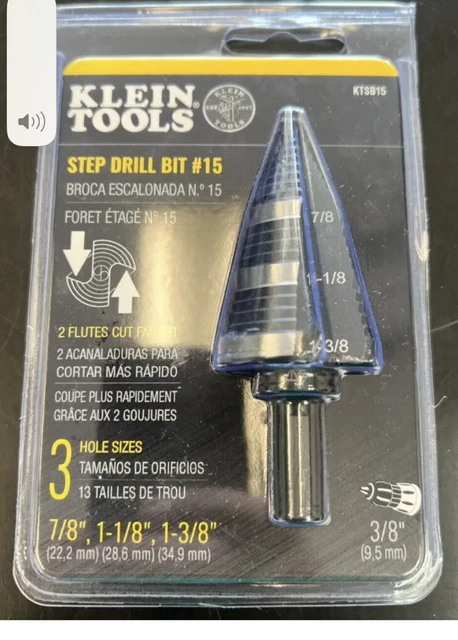 Klein Tools KTSB15 Step Drill Bit #15   7/8", 1-1/8", 1-3/8" NEW