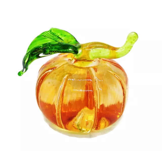 Pumpkin Blown Glass Fruit Figurine Hand Painted Blowing Art Decor Souvenir