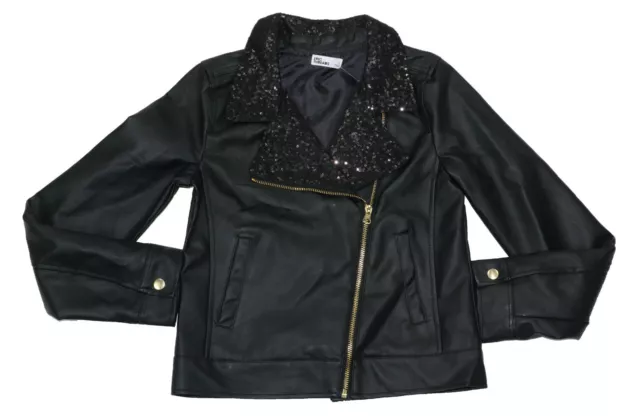 Epic Threads Girls L/14 Faux Leather Moto Style Sequin Accented Jacket Black NWT