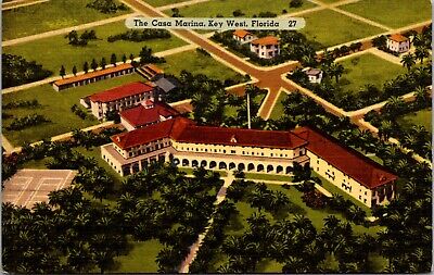 Linen Postcard Aerial View of The Casa Marina in Key West, Florida