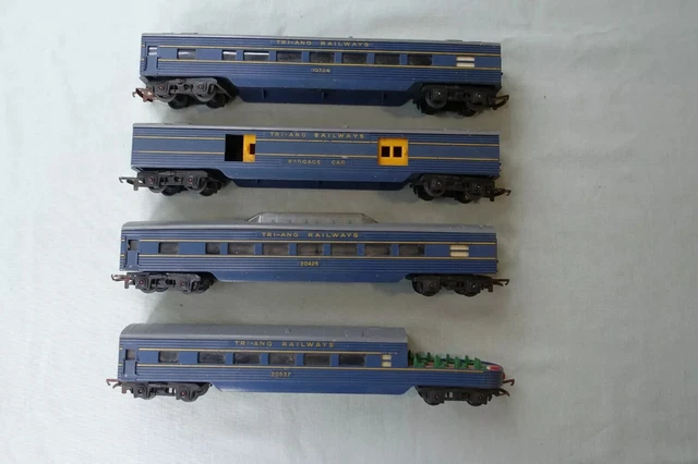 4X TRI-ANG RAILWAYS TRANSCONTINENTAL BLUE COACHES TO TIDY R133 R131 ...