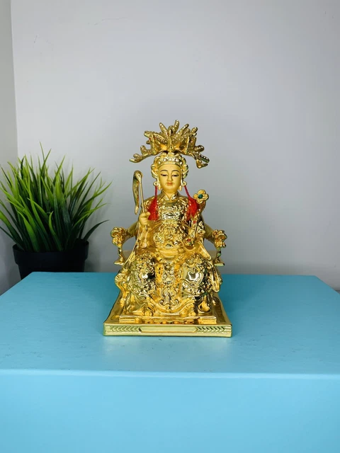 Asian Buddhist Solid Metal Statue Adorned with Gems