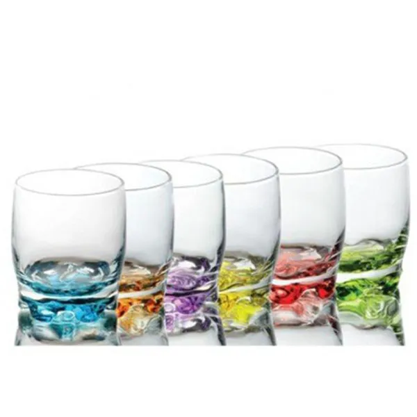 Set of 6 Coloured Base Glasses Set Glassware Tumbler Juice Whiskey Wine Glass