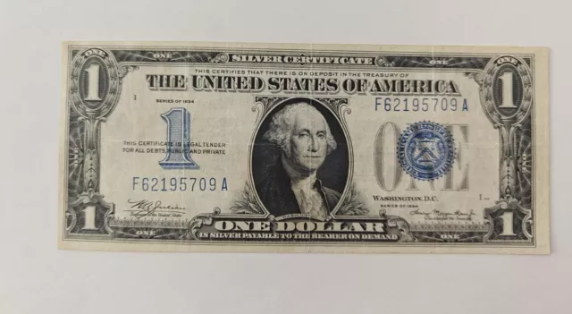 1934 $1 Blue "FUNNY BACK" SILVER Certificate Old US Currency