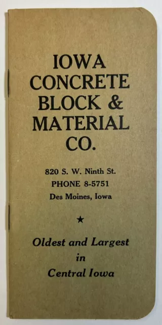 Iowa Concrete Block & Material Co. Des Moines Vintage Advertising Notebook