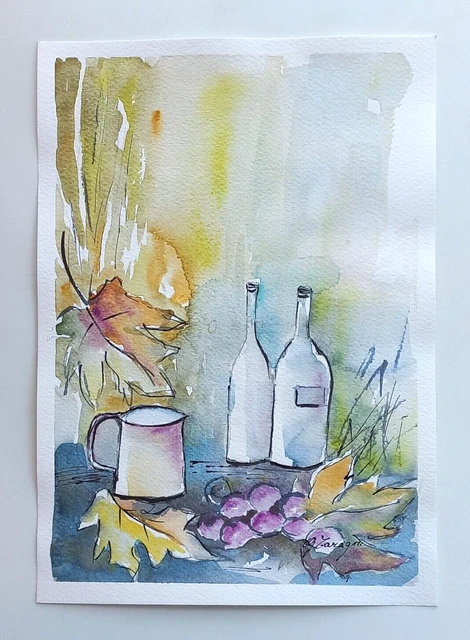 "BOTTIGLIE" Natura Morta - acquerello su carta di G. Taragni cm 21x30