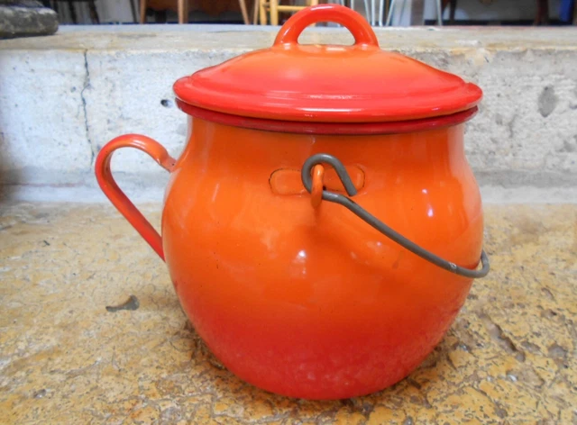 19 ⚜️ ANCIENNE Cocotte Faitout Marmite En Tôle Émaillée