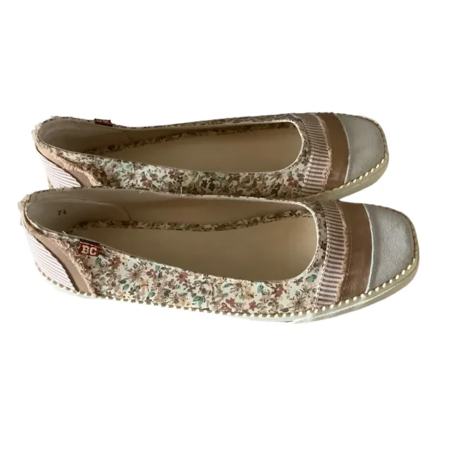 BC Footwear Womens Floral Fabric Canvas Ballet Flats Size 7.5
