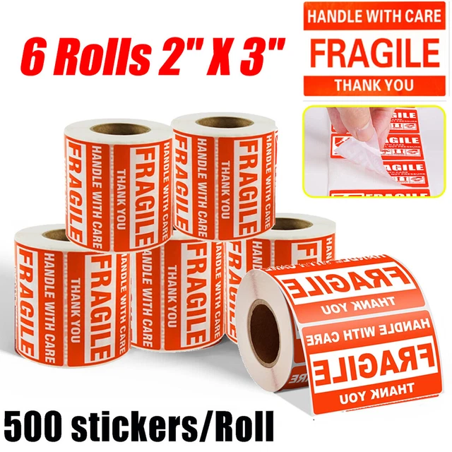 6 Rolls 2" x 3" Fragile Handle With Care Thank You Stickers Labels 500 Per Roll